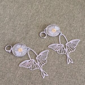 Silver Flower And Butterfly Earrings